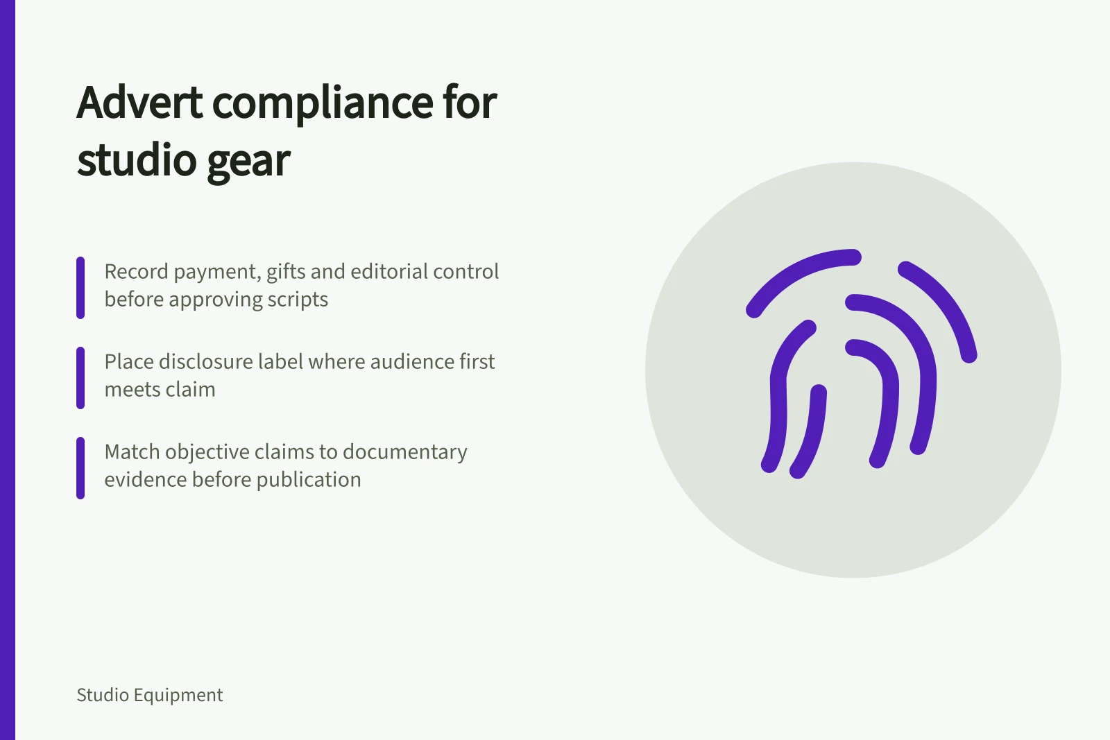 Checklist for studio equipment advert disclosure, evidence and FCA boundaries