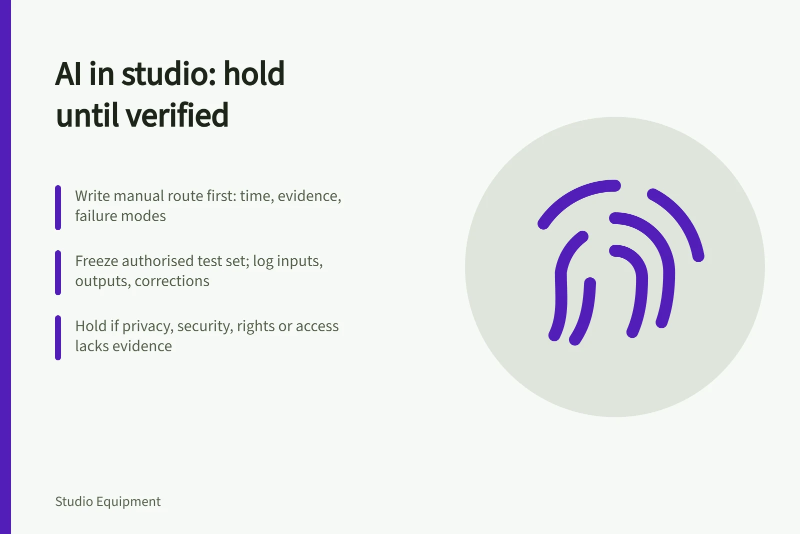 Card on verifying bounded AI tasks against a manual studio workflow baseline