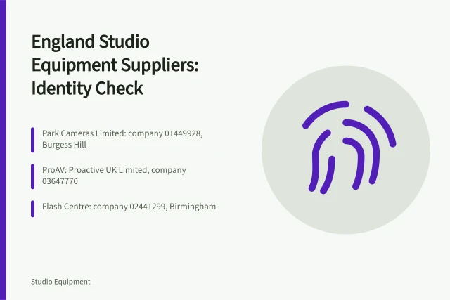 Four England studio equipment suppliers checked for identity and evidence. Studio equipment providers: four England suppliers checked for creators