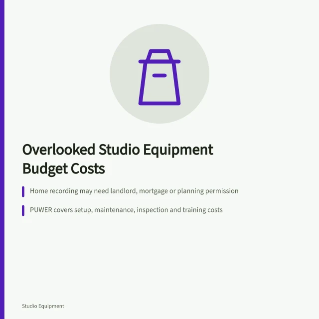 Checklist of overlooked studio equipment costs including insurance, setup and storage. The studio equipment costs a budget usually overlooks, from insurance to storage