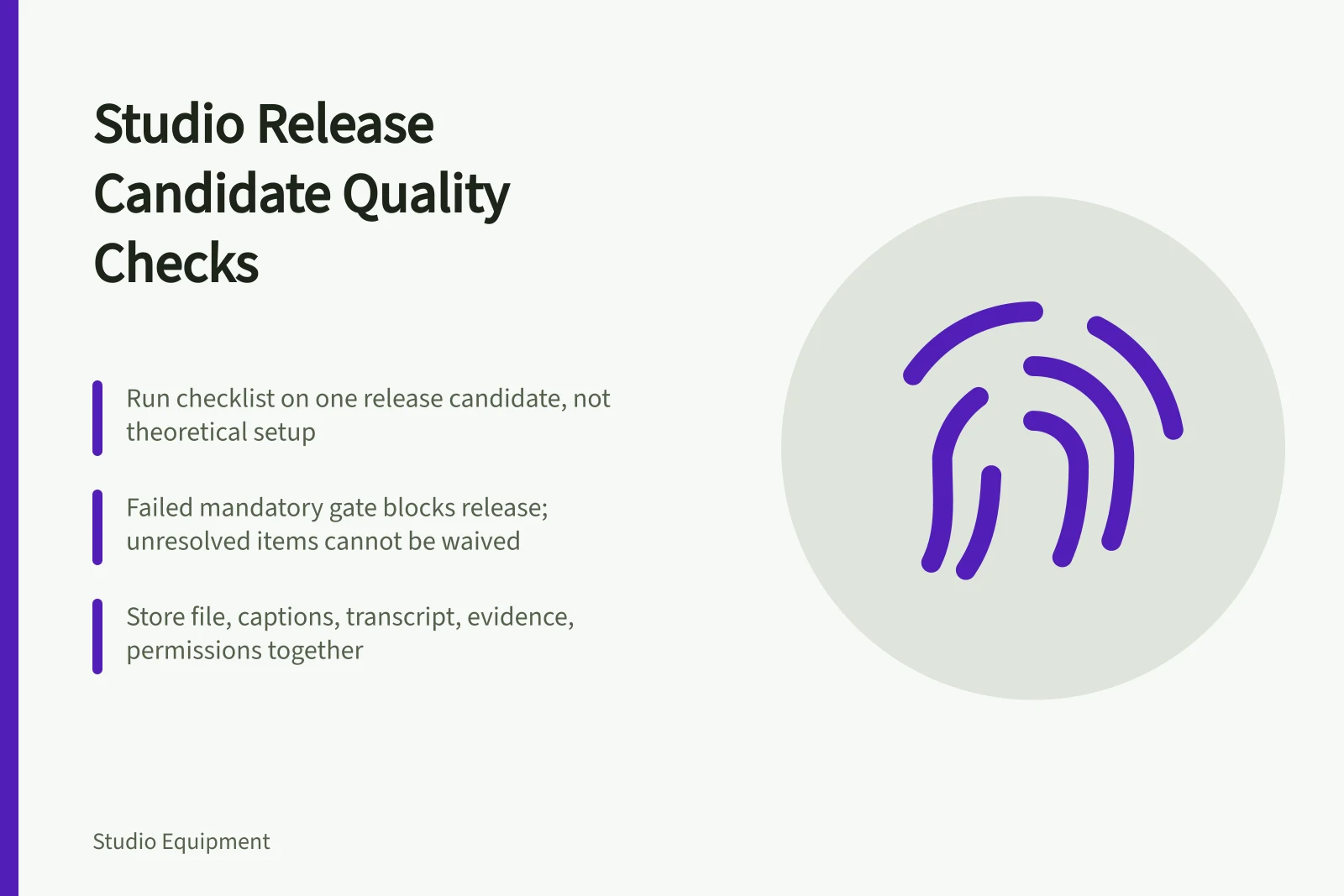 Checklist for studio release candidate quality checks and verification
