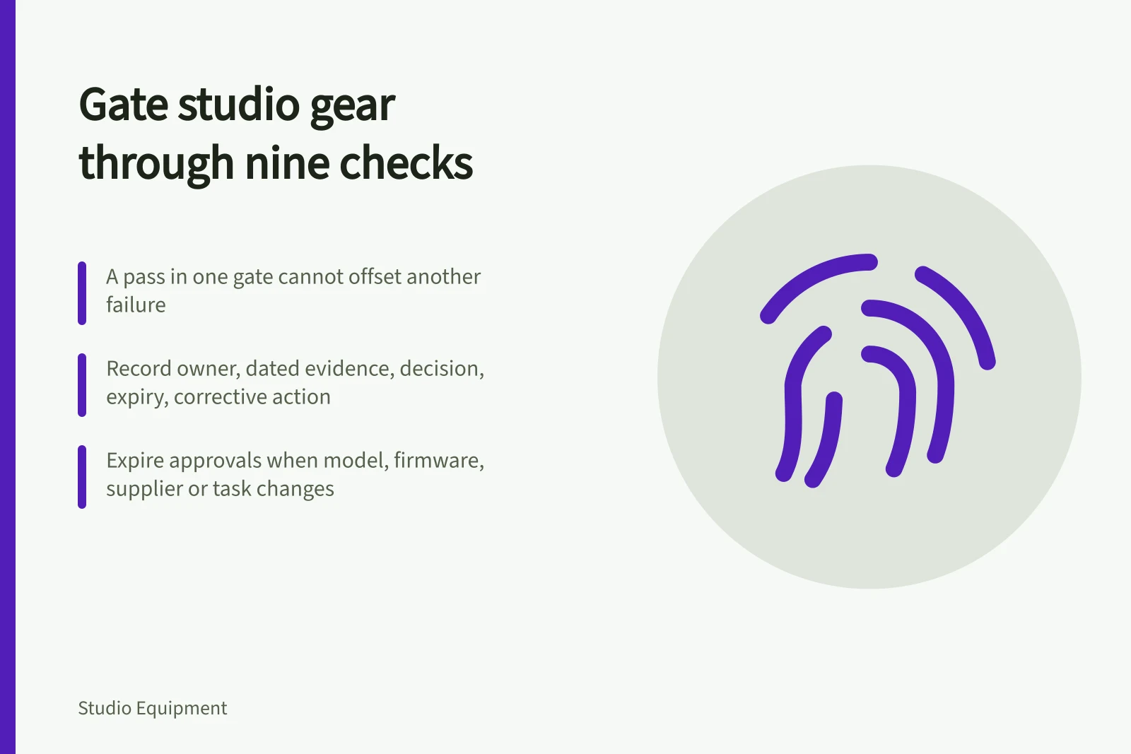 Checklist of nine gates for selecting studio equipment safely