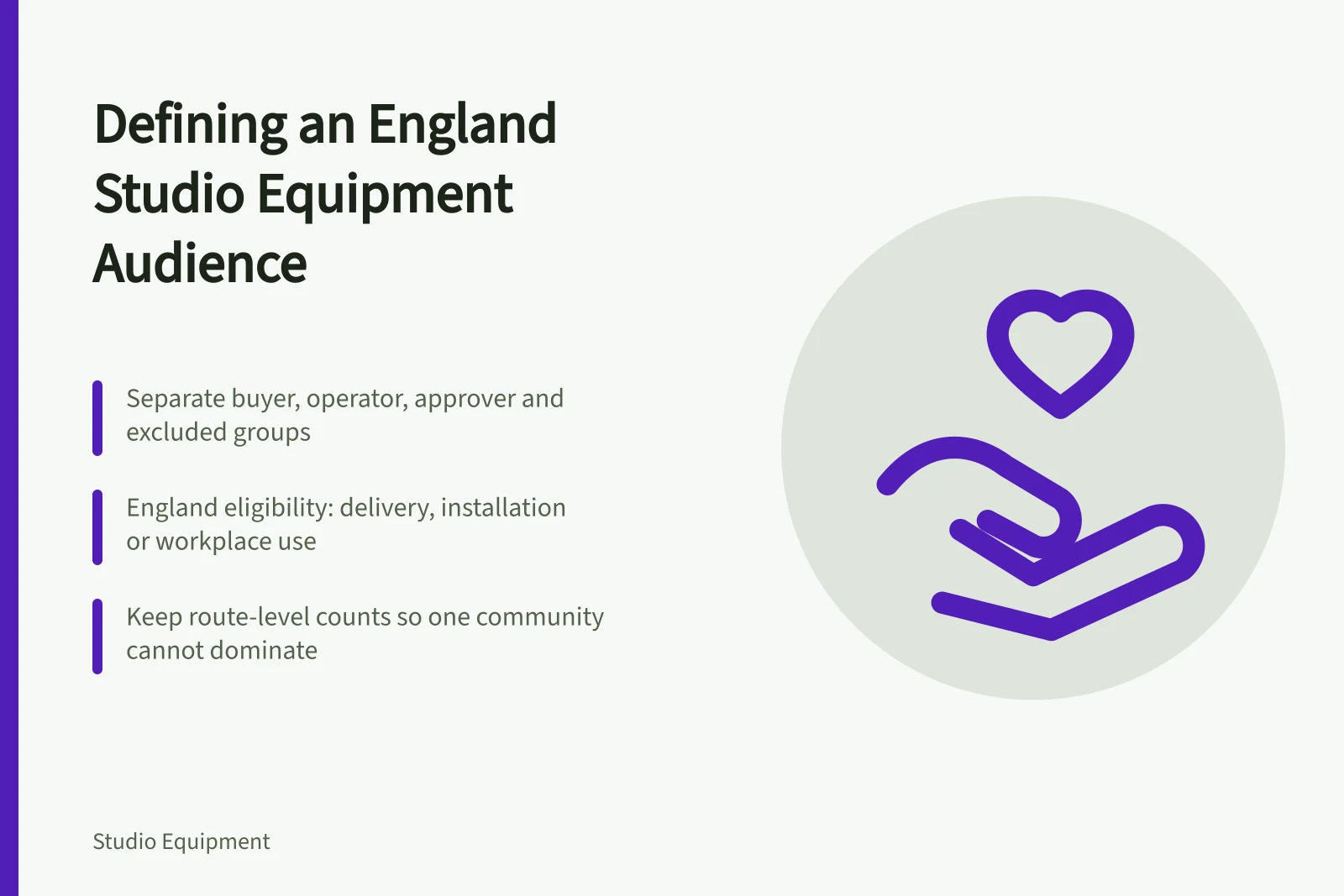 Card outlining audience definition by buying task and England eligibility rules