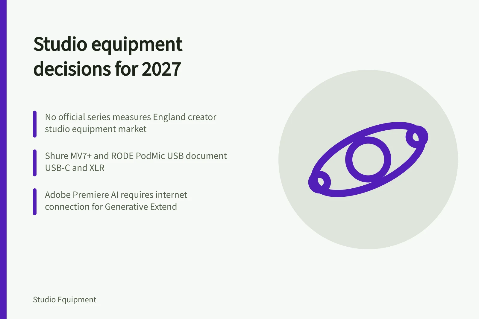 Card: Studio equipment decisions for 2027 with planning icon