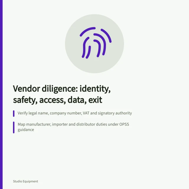 Checklist for investigating a studio equipment vendor's evidence. Investigating a studio equipment vendor from identity to continuity evidence