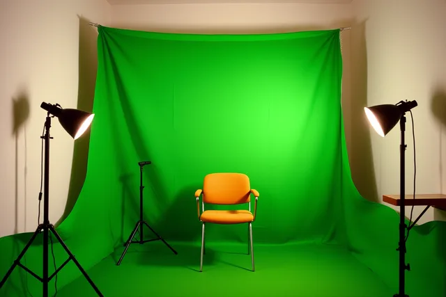Pop-up green screen on telescopic stands lit evenly by two soft lights. Green screen setup for streaming UK: step-by-step guide