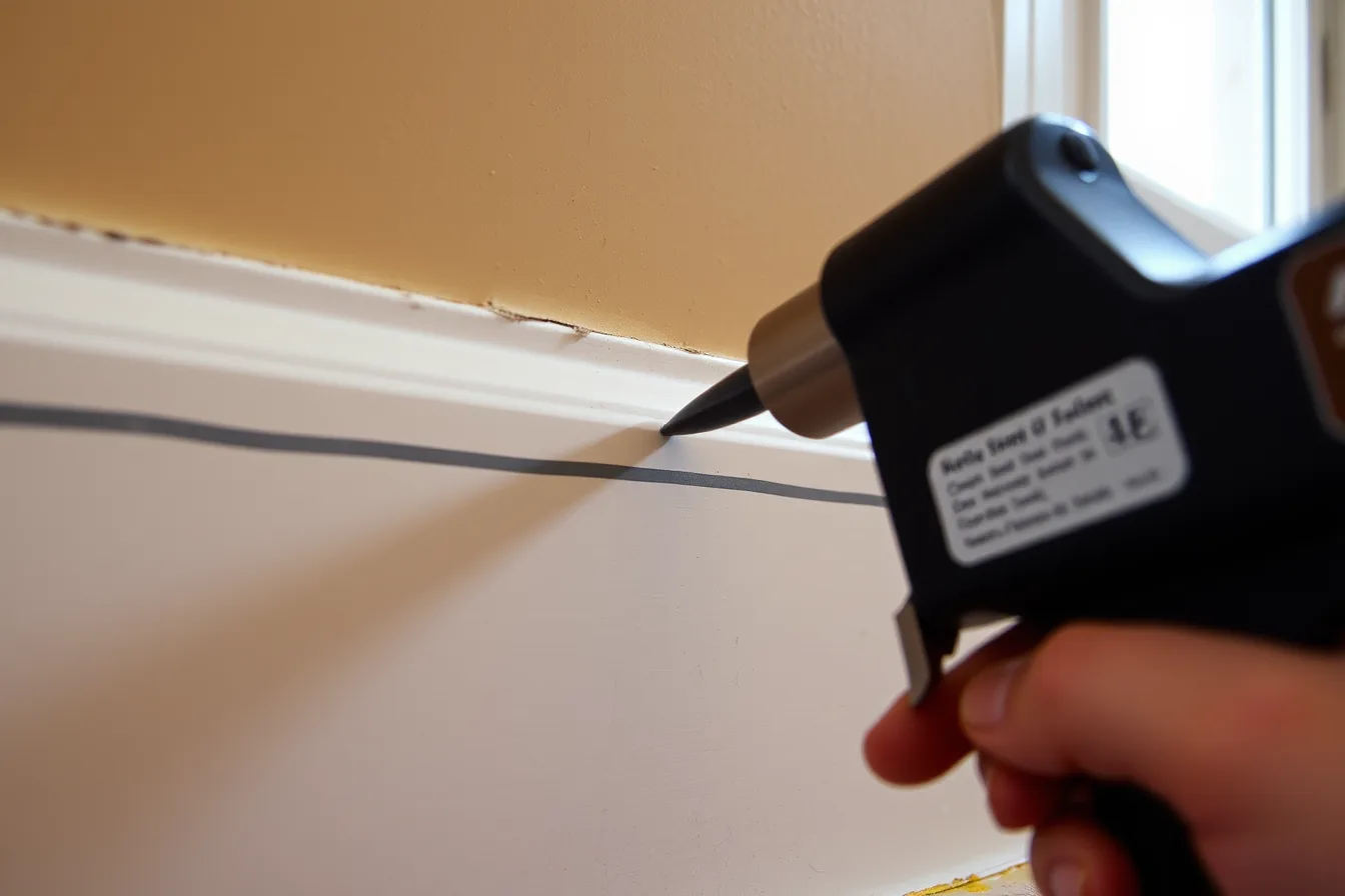Acoustic sealant bead applied along skirting board gap in recording room