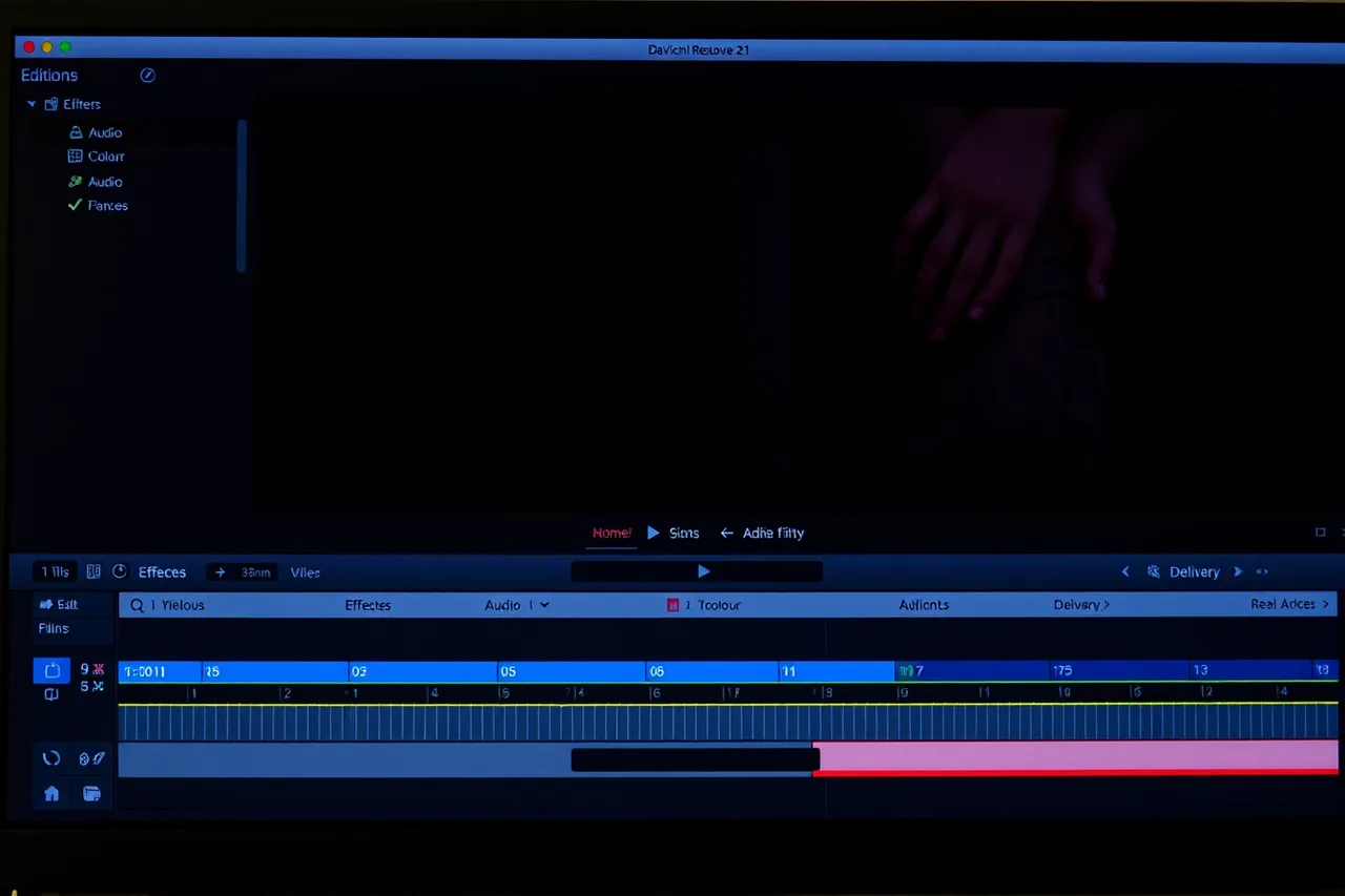 DaVinci Resolve 21 interface with editing, colour, audio, and delivery tabs (Creator studio equipment: a dated shortlist of four desktop tools)